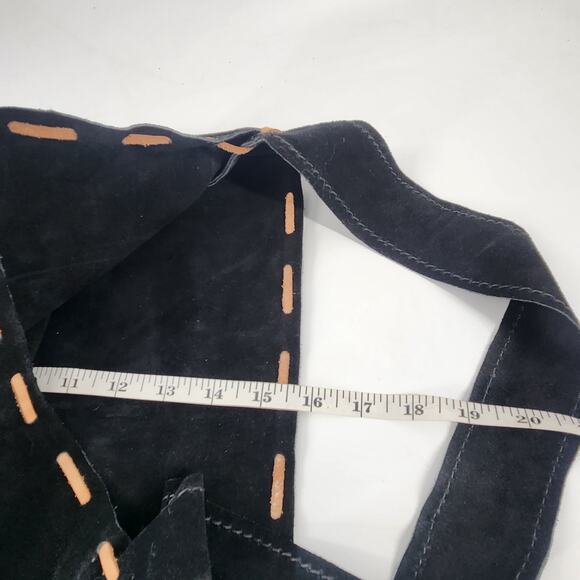 John Boy Bags Shoulder Bag Black Suede Leather Cross Stitch Boho Country Luxe - Picture 5 of 5